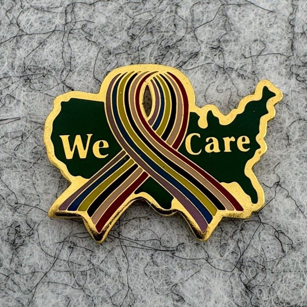 Wal-Mart We Care Rainbow Ribbon USA Gold Tone Lapel Enamel Employee Pride Pin